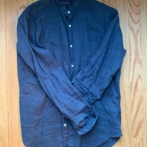 Navy Zara Linen Button Down Shirt